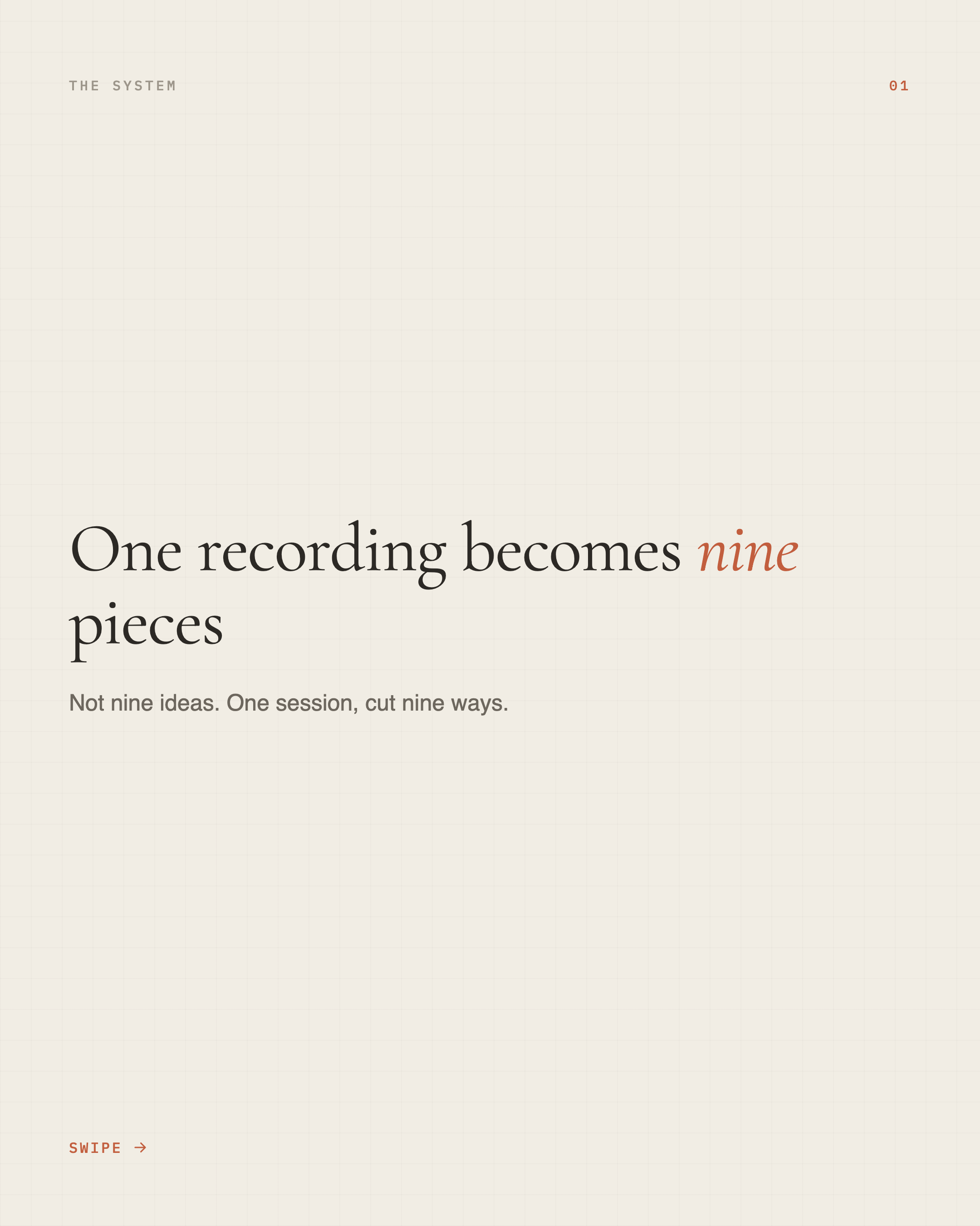 Draft carousel cover stating one recording becomes nine pieces
